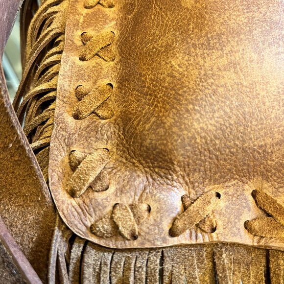 Western leather fringe turquoise stone flap crossbody - Picture 7 of 7